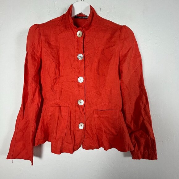 Tancredi & Morgen Womens Red Mandarin Collar Button-Front Jacket with Pockets - Picture 1 of 8